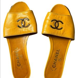CHANEL yellow leather sandals/slides size 37 1/2 European Size 6 US￼